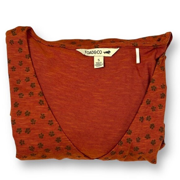 Toad & Co Cue Wrap Dress Womens S Rust Ditsy Floral LS Pocket Stretch Slub Midi - Picture 2 of 10